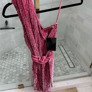 Retrofete mini pink sequin wrap dress